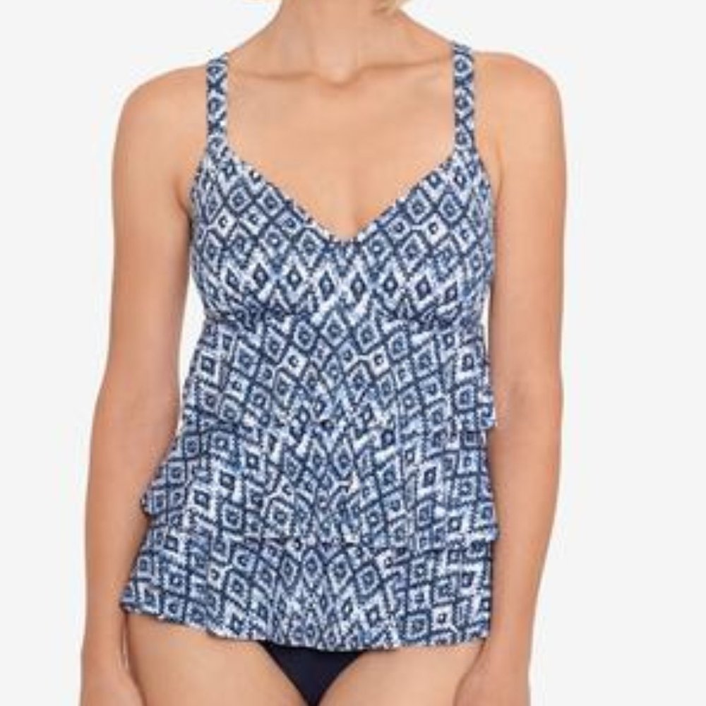 Swim Solutions Triple-Tier Tummy-Control Fauxkini One-Piece Swimsuit Size 10